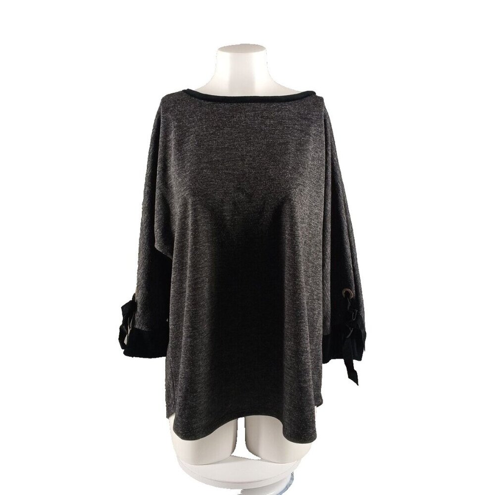 NWT CHARTER CLUB Two Tone Bow Sleeve Sweatshirt XXL(20-22) Rayon Blend Gray/BLK